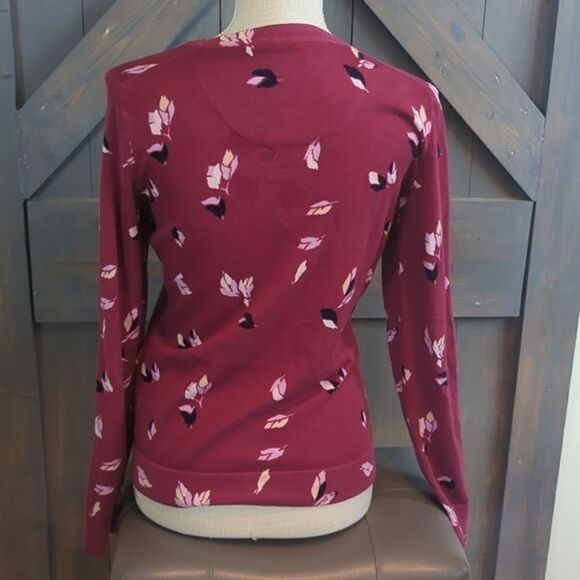 Tommy Hilfiger Cardigan Small Women's 100% Cotton Burgundy with Leaves Long - Picture 3 of 8